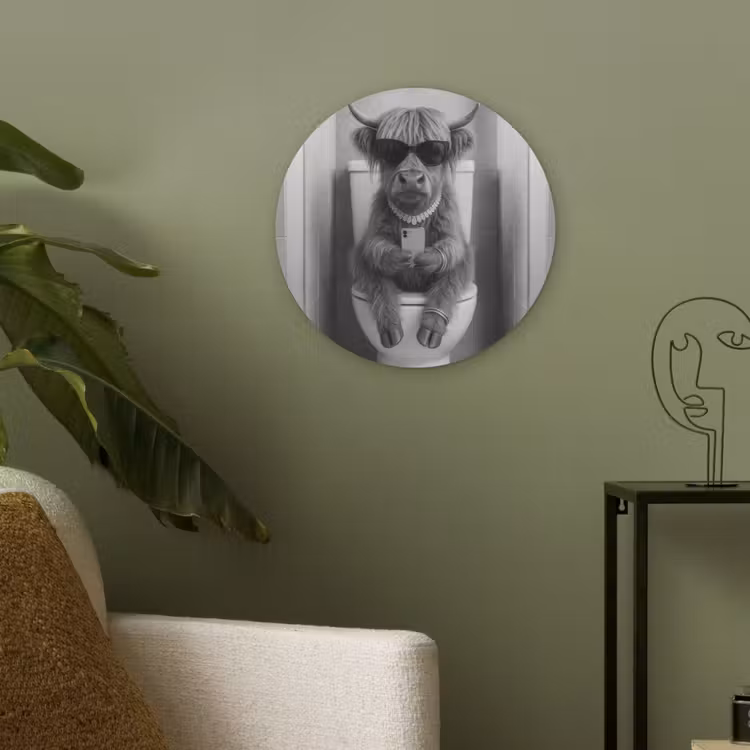 Stier - Telefoon - Toilet - Zwart - Wit Akoestische PET Vilt - Rond klein -sfeer2