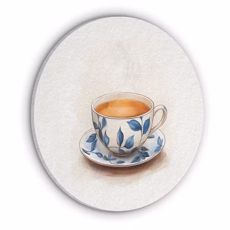 Theekop - Bladeren - Blauw Akoestische PET Vilt - Rond klein -3d