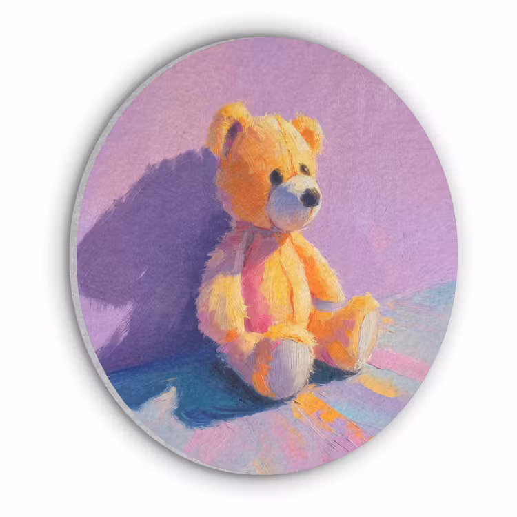 Teddybeer - Schaduw - Penseelstreken - Paars Akoestische PET Vilt - Rond klein -3d