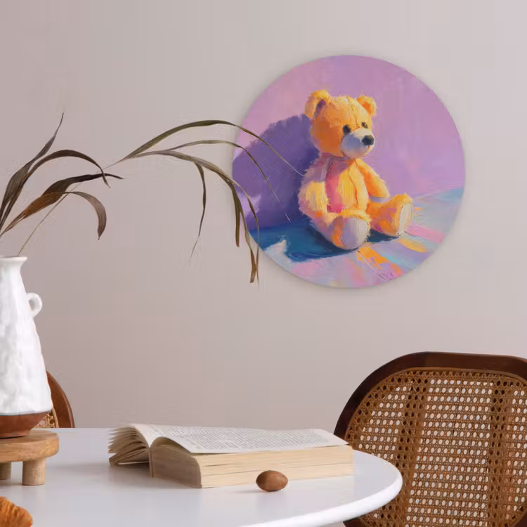 Teddybeer - Schaduw - Penseelstreken - Paars Akoestische PET Vilt - Rond klein -sfeer3