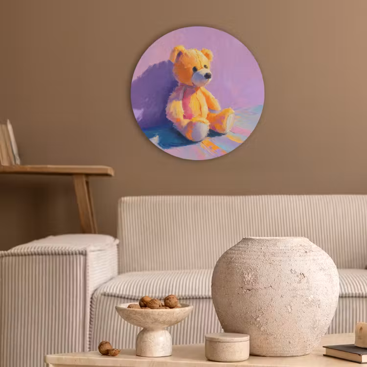 Teddybeer - Schaduw - Penseelstreken - Paars Akoestische PET Vilt - Rond klein -sfeer1