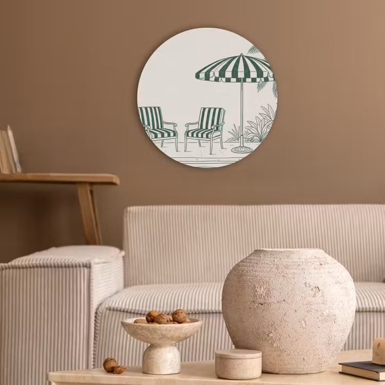 Terras - Illustratie - Groen Akoestische PET Vilt - Rond klein -sfeer1
