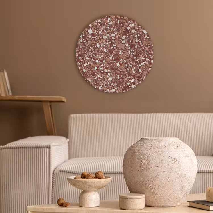 Terrazzo - Patroon - Steentextuur - Roodbruin Akoestische PET Vilt - Rond klein 838 -sfeer1