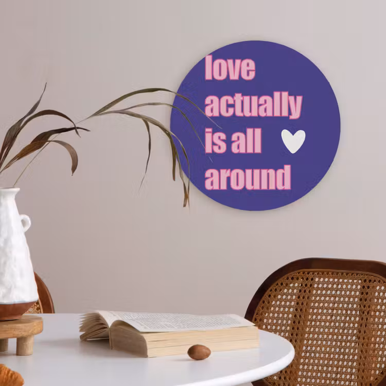 Tekst - Valentijn - Love - Blauw Akoestische PET Vilt - Rond klein -sfeer3