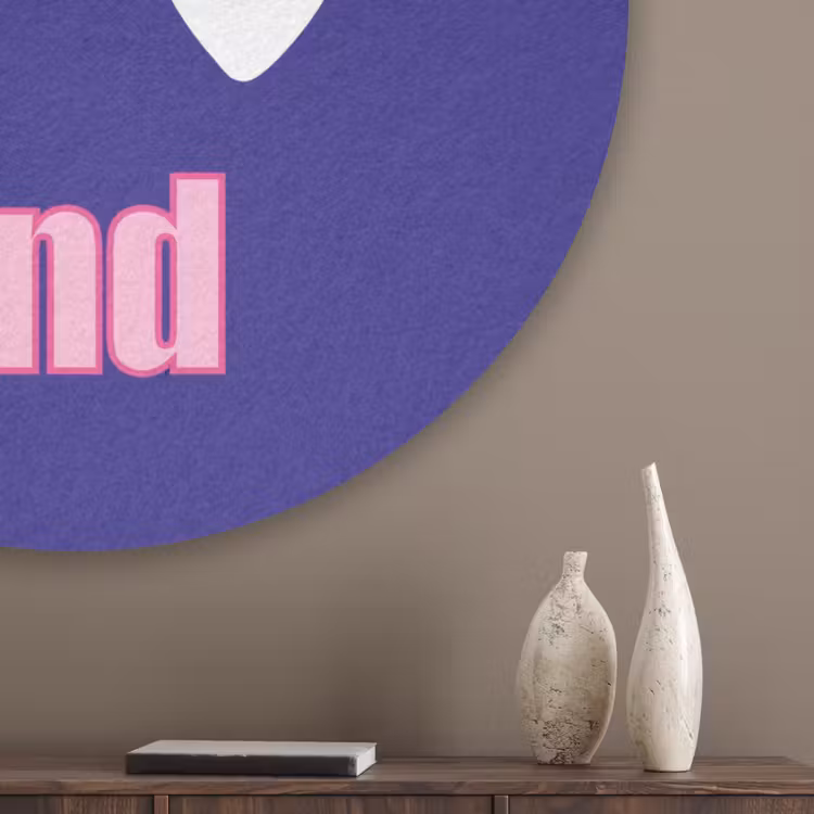 Tekst - Valentijn - Love - Blauw Akoestische PET Vilt - Rond klein -sfeer5_closeup