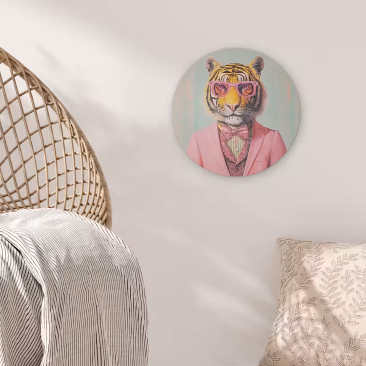 Tijger - Strik - Jasje - Roze Akoestische PET Vilt - Rond klein -sfeer4