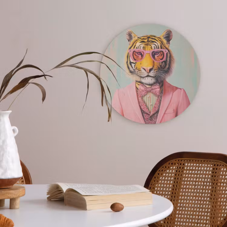Tijger - Strik - Jasje - Roze Akoestische PET Vilt - Rond klein -sfeer3