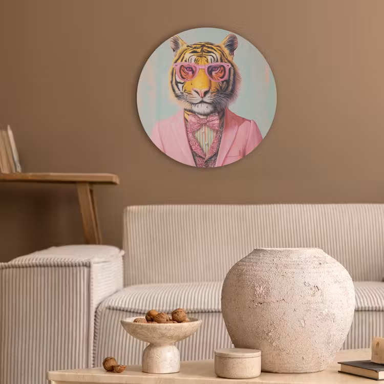 Tijger - Strik - Jasje - Roze Akoestische PET Vilt - Rond klein -sfeer1