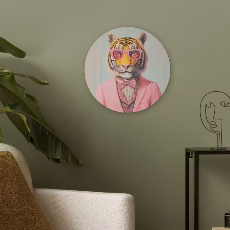 Tijger - Strik - Jasje - Roze Akoestische PET Vilt - Rond klein -sfeer2