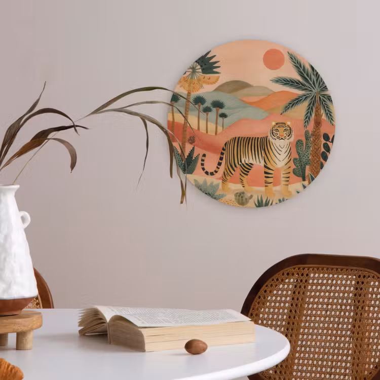 Tijger - Kleurrijk - Palmen - Cactus Akoestische PET Vilt - Rond klein -sfeer3
