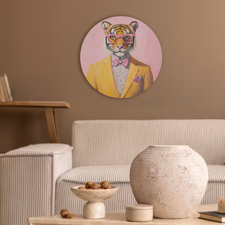Tijger - Bril - Geel - Jasje Akoestische PET Vilt - Rond klein -sfeer1