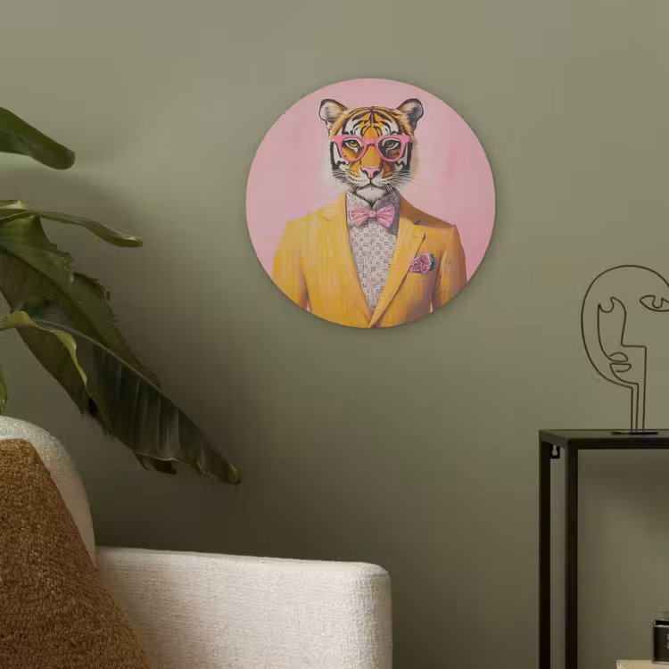 Tijger - Bril - Geel - Jasje Akoestische PET Vilt - Rond klein -sfeer2