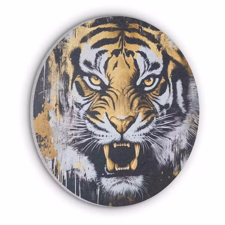 Tijger - Verfspatten - Goud Akoestische PET Vilt - Rond klein -3d