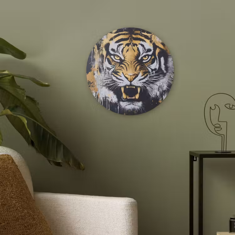 Tijger - Verfspatten - Goud Akoestische PET Vilt - Rond klein -sfeer2