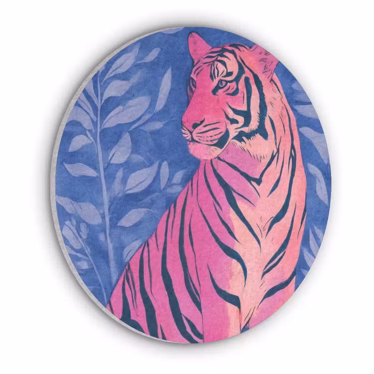 Tijger - Roze - Bladeren - Jungle Akoestische PET Vilt - Rond klein -3d