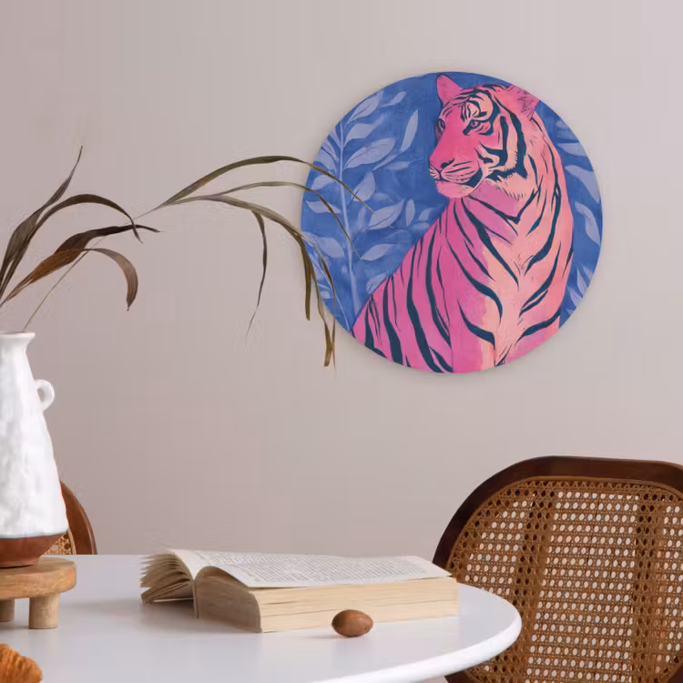 Tijger - Roze - Bladeren - Jungle Akoestische PET Vilt - Rond klein -sfeer3