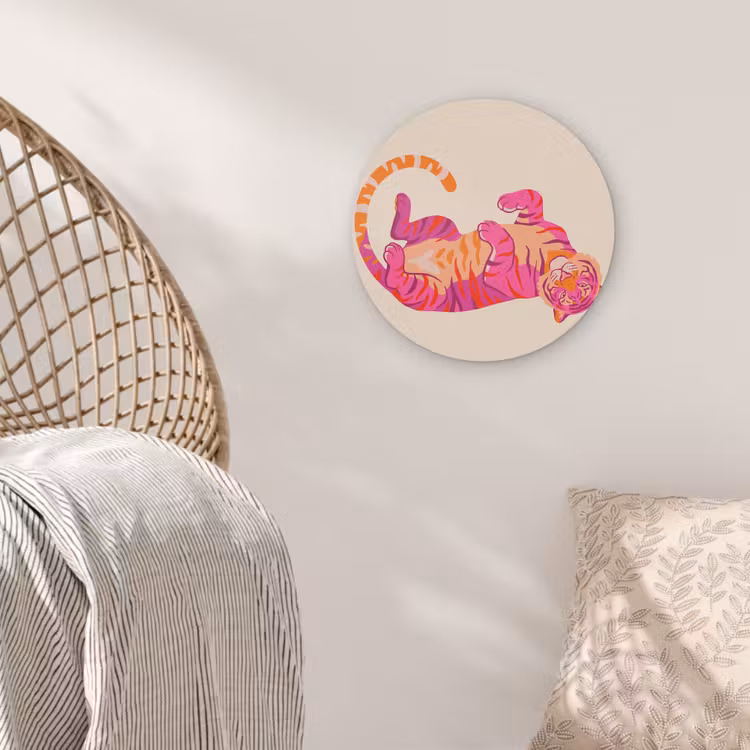 Tijger - Roze - Oranje Akoestische PET Vilt - Rond klein -sfeer4