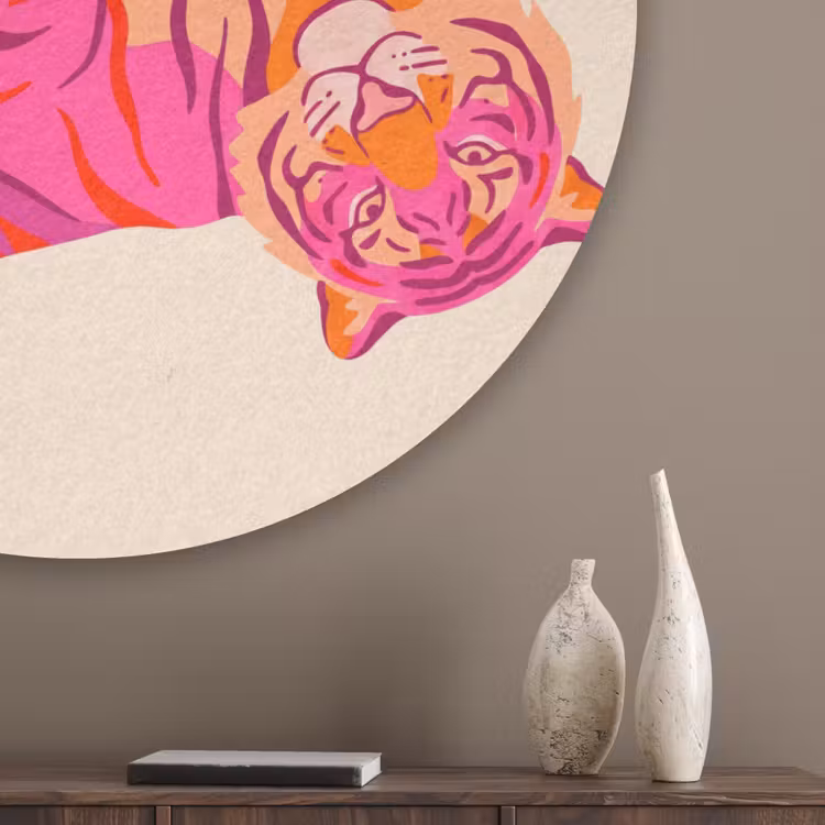 Tijger - Roze - Oranje Akoestische PET Vilt - Rond klein -sfeer5_closeup