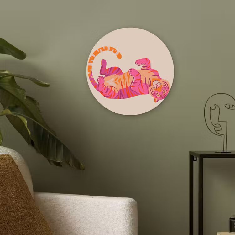 Tijger - Roze - Oranje Akoestische PET Vilt - Rond klein -sfeer2