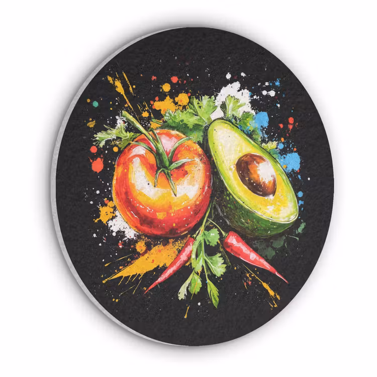 Tomaat - Avocado - Peper - Graffiti - Verf - Modern Akoestische PET Vilt - Rond klein -3d