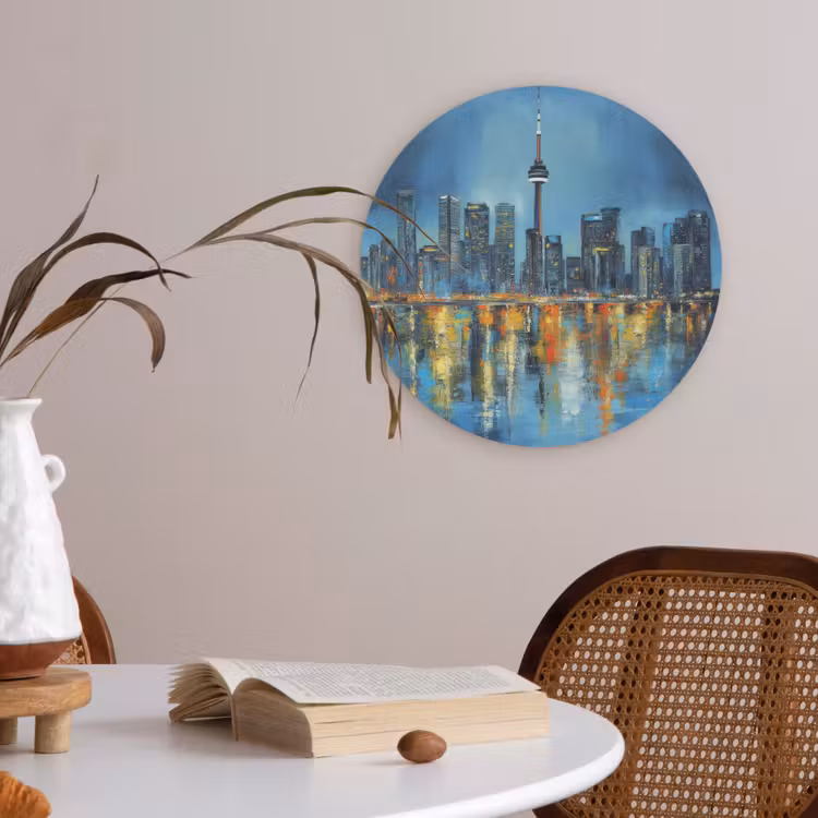Skyline Toronto - Water - Stadslichten - Toren Akoestische PET Vilt - Rond klein -sfeer3