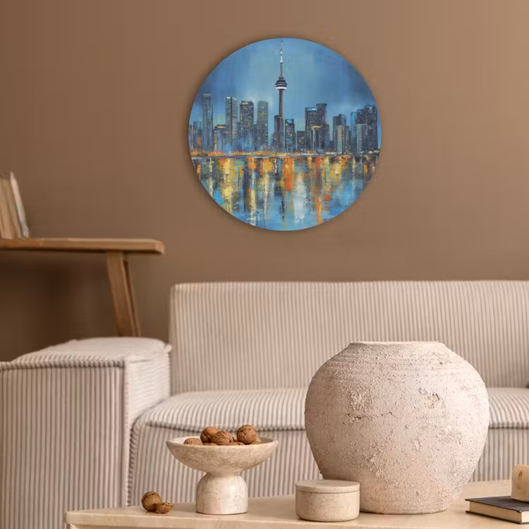 Skyline Toronto - Water - Stadslichten - Toren Akoestische PET Vilt - Rond klein -sfeer1