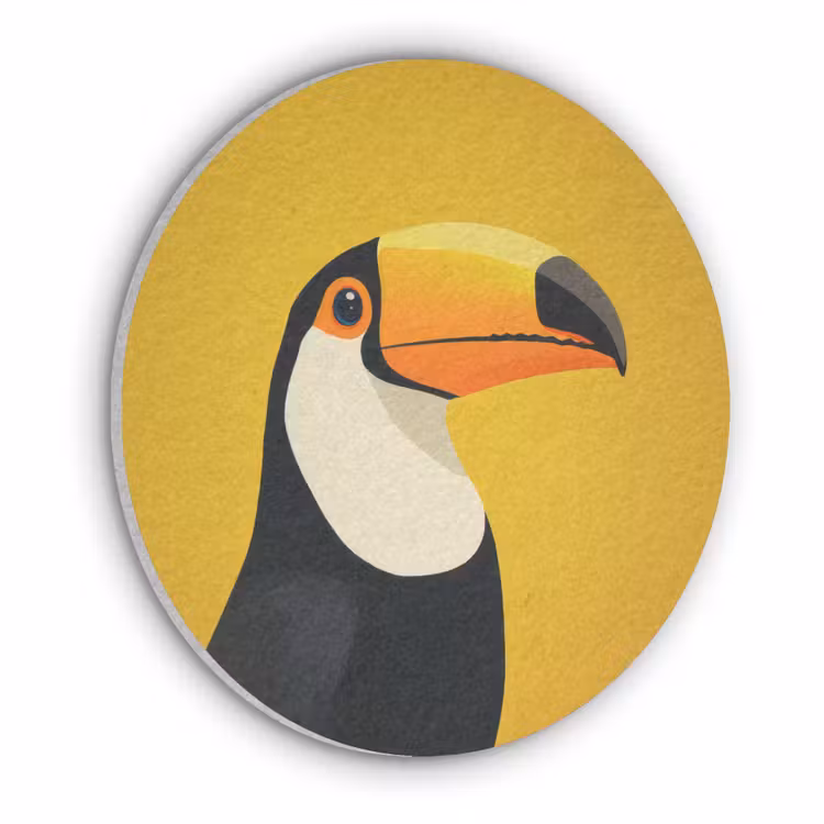 Toekan - Minimalistisch - Snavel - Oranje Akoestische PET Vilt - Rond klein -3d