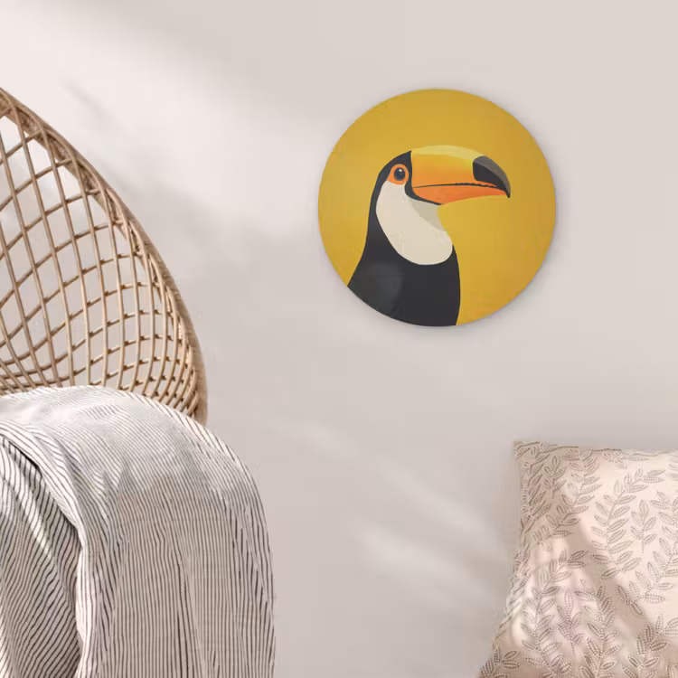 Toekan - Minimalistisch - Snavel - Oranje Akoestische PET Vilt - Rond klein -sfeer4
