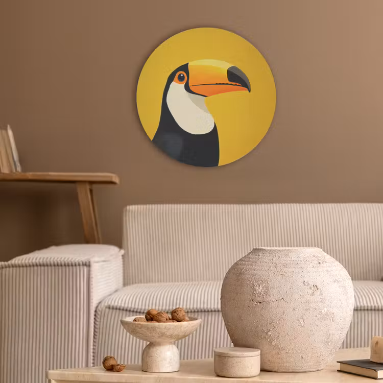 Toekan - Minimalistisch - Snavel - Oranje Akoestische PET Vilt - Rond klein -sfeer1