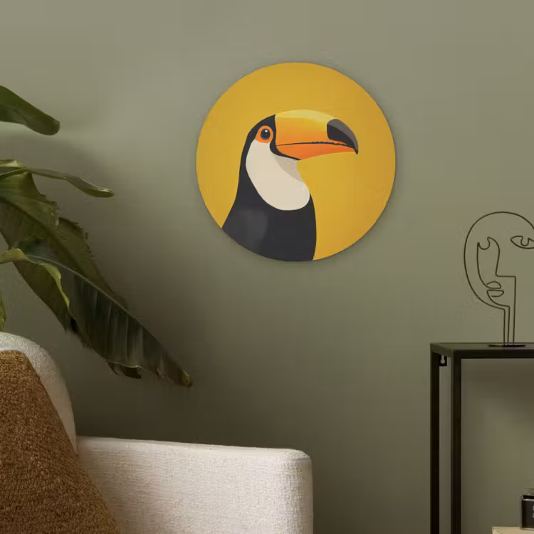 Toekan - Minimalistisch - Snavel - Oranje Akoestische PET Vilt - Rond klein -sfeer2