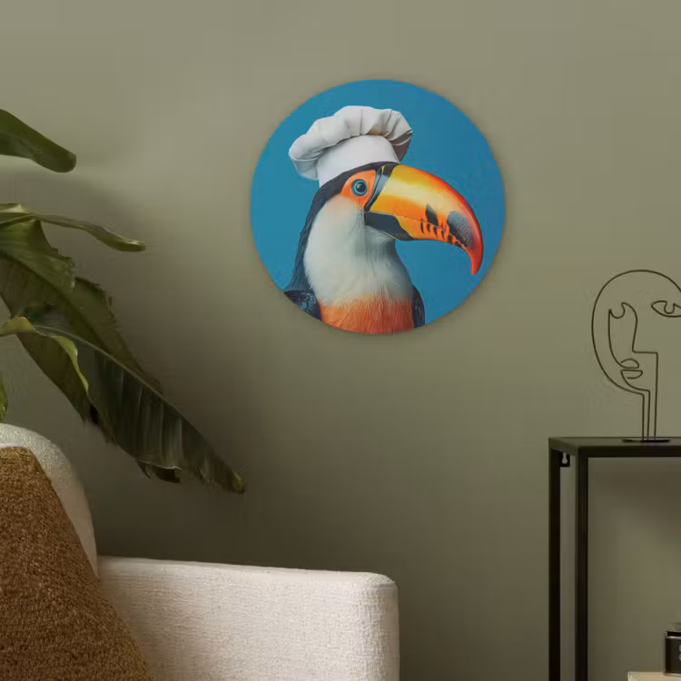Toekan - Papegaai - Vogel - Koksmuts Akoestische PET Vilt - Rond klein -sfeer2