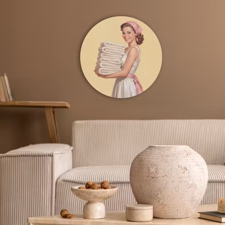 Handdoeken - Vrouw - Jurk - Roze Akoestische PET Vilt - Rond klein -sfeer1