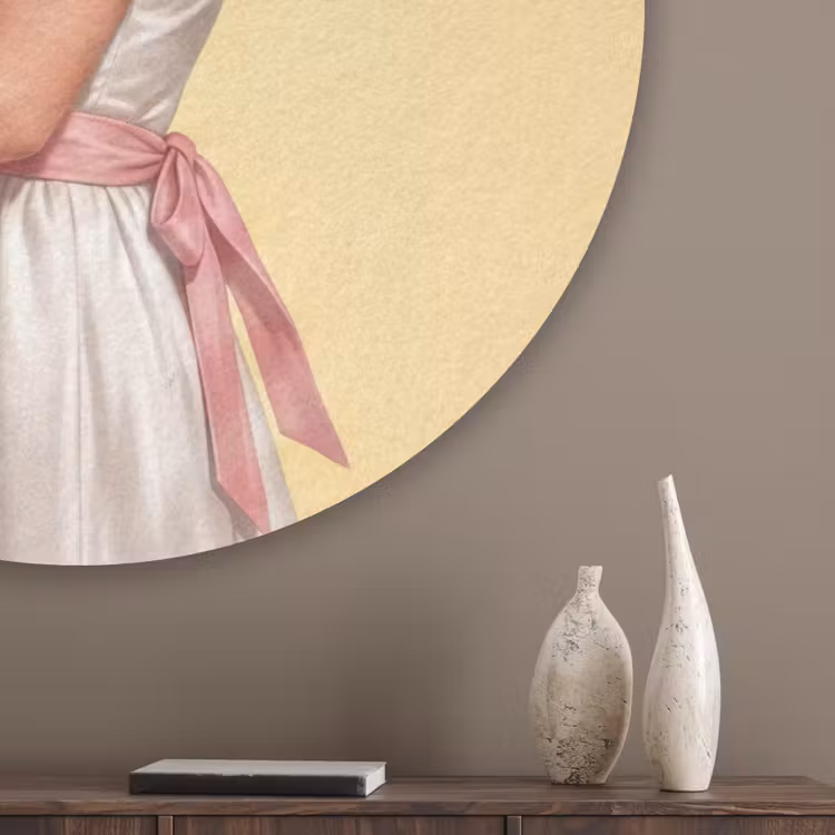 Handdoeken - Vrouw - Jurk - Roze Akoestische PET Vilt - Rond klein -sfeer5_closeup