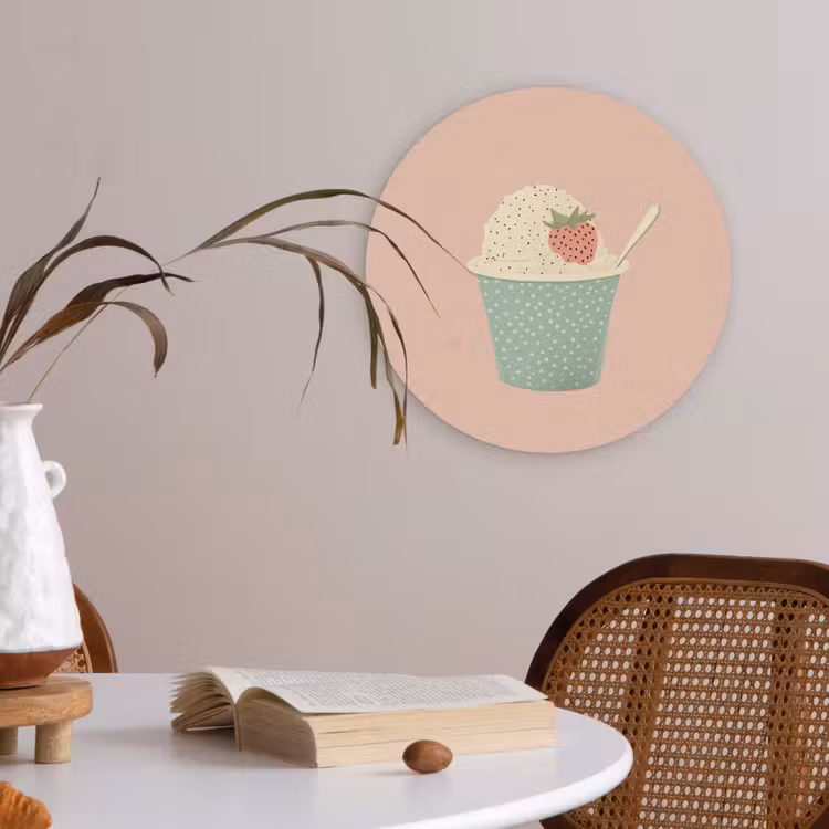Bakje - Ijs - Aardbei - Roze Akoestische PET Vilt - Rond klein -sfeer3