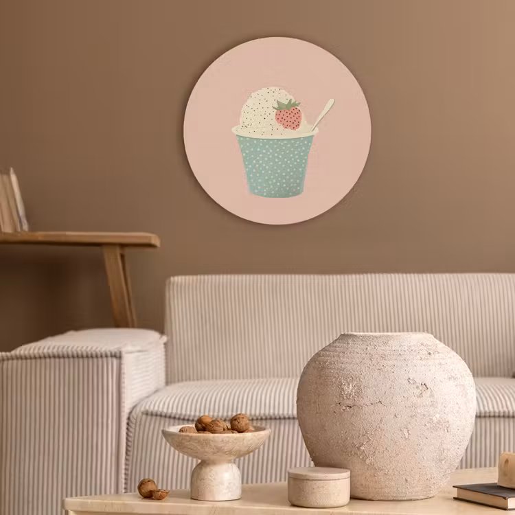 Bakje - Ijs - Aardbei - Roze Akoestische PET Vilt - Rond klein -sfeer1