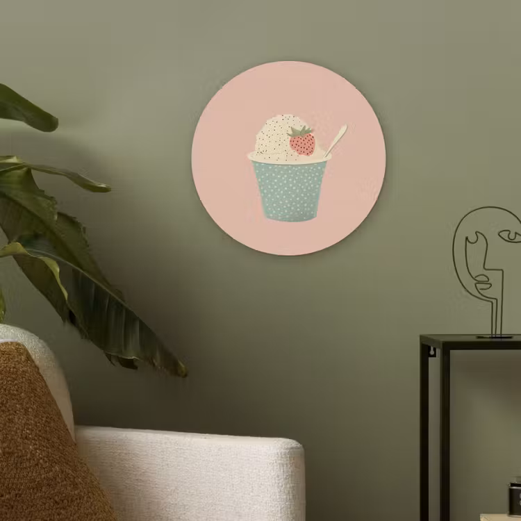 Bakje - Ijs - Aardbei - Roze Akoestische PET Vilt - Rond klein -sfeer2
