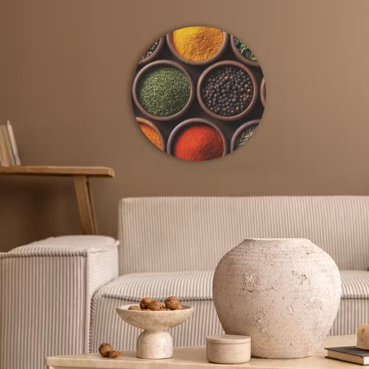 Bakjes - Hout - Kruiden - Kleurrijk Akoestische PET Vilt - Rond klein -sfeer1
