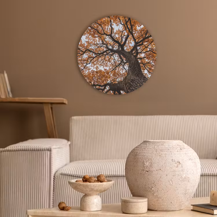 Boom - Bladerdak - Herfst - Oranje - Sfeervol Akoestische PET Vilt - Rond klein -sfeer1