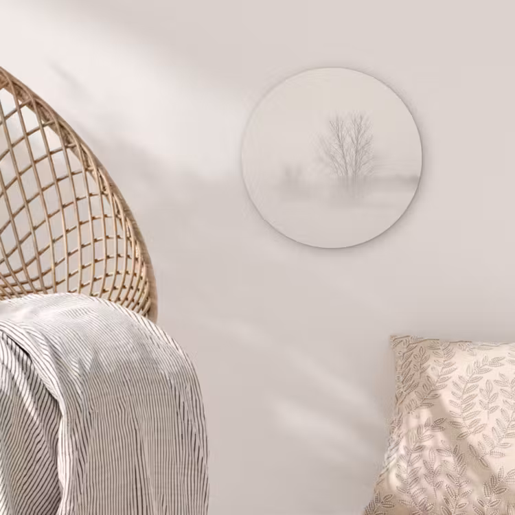 Boom - Mist - Sneeuw - Winter - Minimalistisch Akoestische PET Vilt - Rond klein -sfeer4