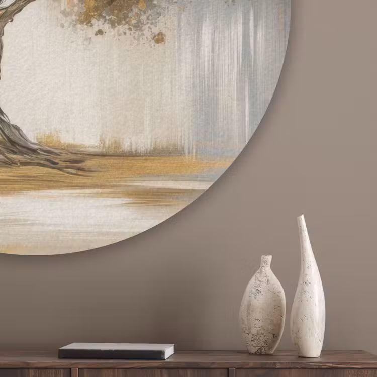 Boom - Bladeren - Abstract - Wit Akoestische PET Vilt - Rond klein -sfeer5_closeup