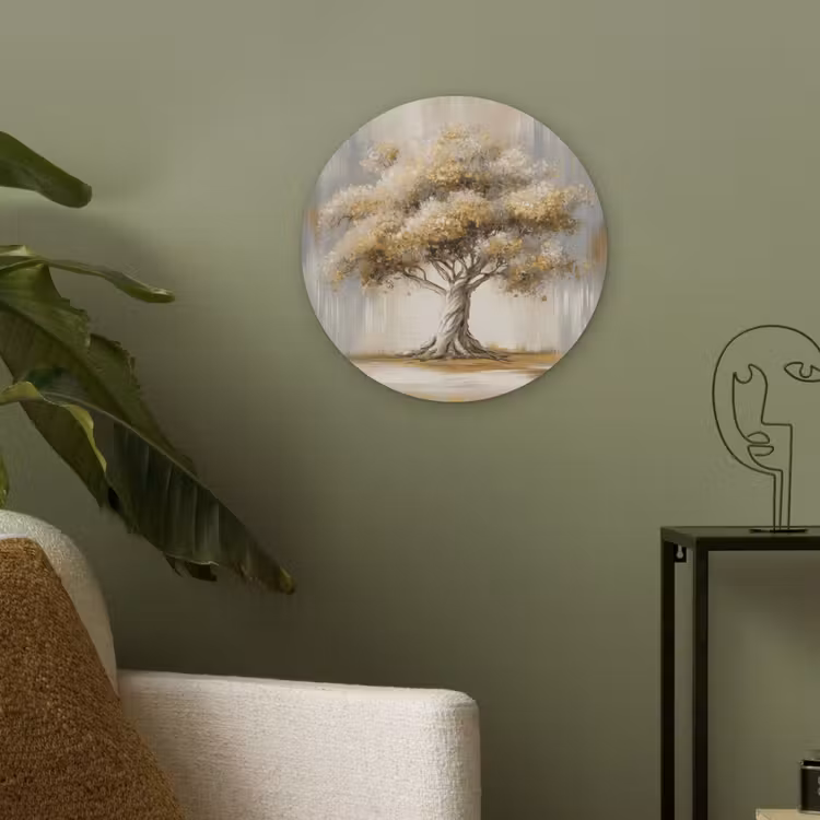 Boom - Bladeren - Abstract - Wit Akoestische PET Vilt - Rond klein -sfeer2