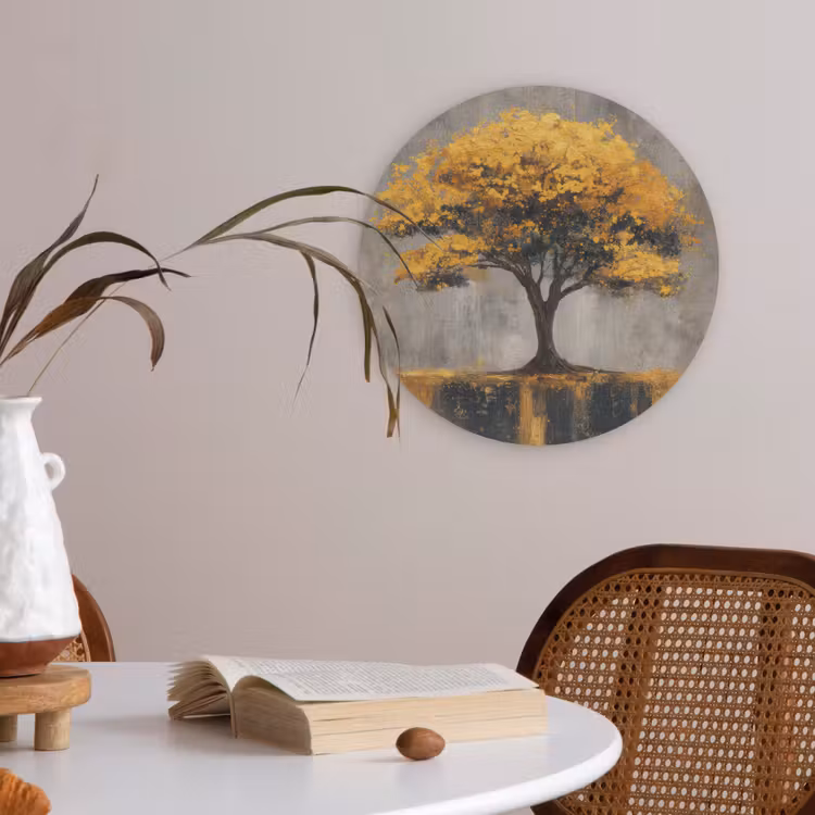 Boom - Bladeren - Goud - Abstract Akoestische PET Vilt - Rond klein -sfeer3