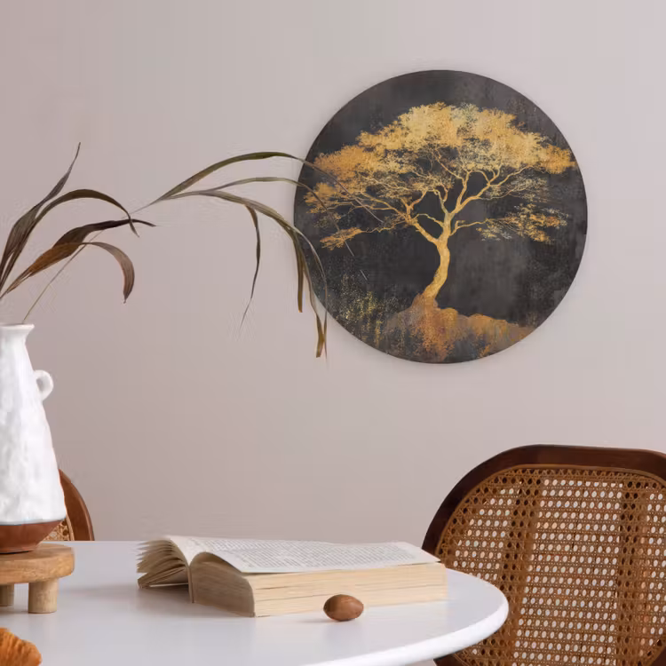 Boom - Schilderij - Goud - Abstract Akoestische PET Vilt - Rond klein -sfeer3
