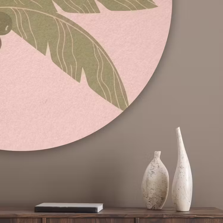 Boom - Palm - Natuur - Illustratie - Roze Akoestische PET Vilt - Rond klein -sfeer5_closeup