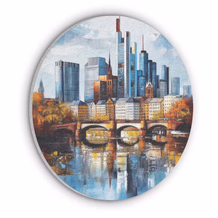 Bomen Frankfurt- Stad - Skyline - Brug Akoestische PET Vilt - Rond klein -3d