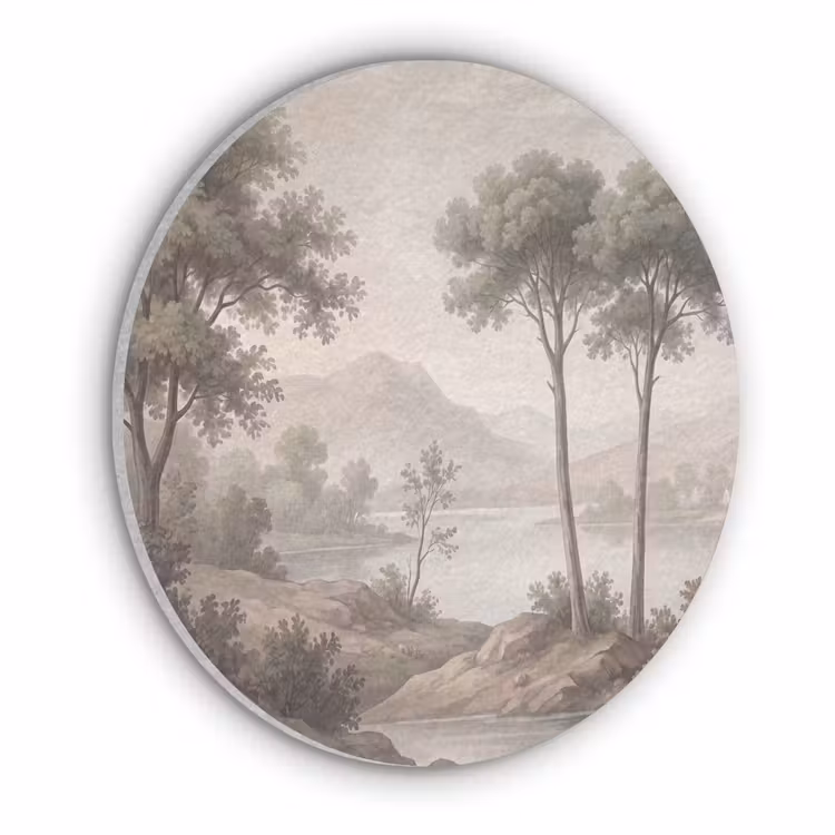 Bomen - Meer - Bergen - Illustratie Akoestische PET Vilt - Rond klein -3d