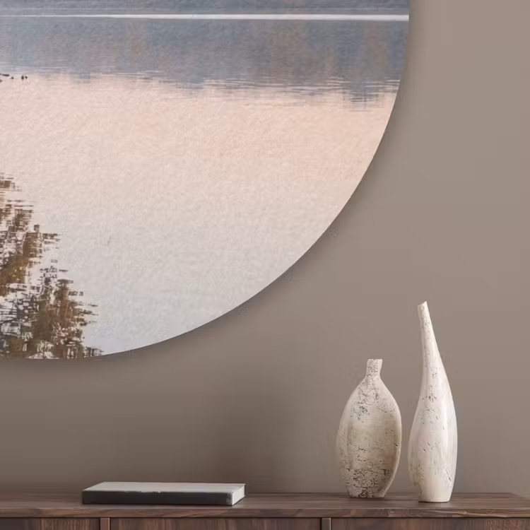 Bomen - Reflectie - Water - Zonsopgang - Serene Akoestische PET Vilt - Rond klein -sfeer5_closeup