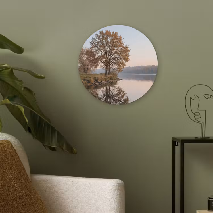 Bomen - Reflectie - Water - Zonsopgang - Serene Akoestische PET Vilt - Rond klein -sfeer2