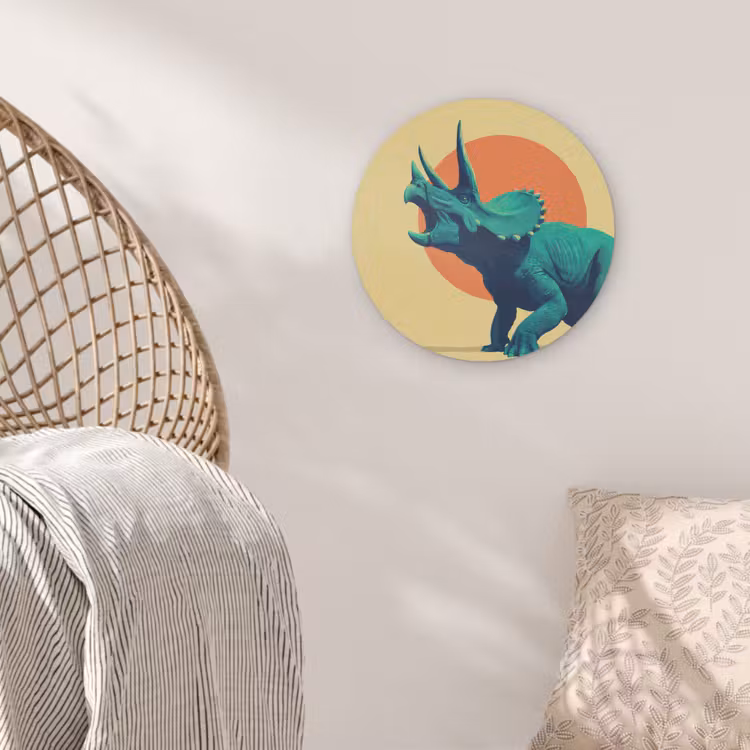 Triceratops - Cirkel - Oranje - Hoorns Akoestische PET Vilt - Rond klein -sfeer4
