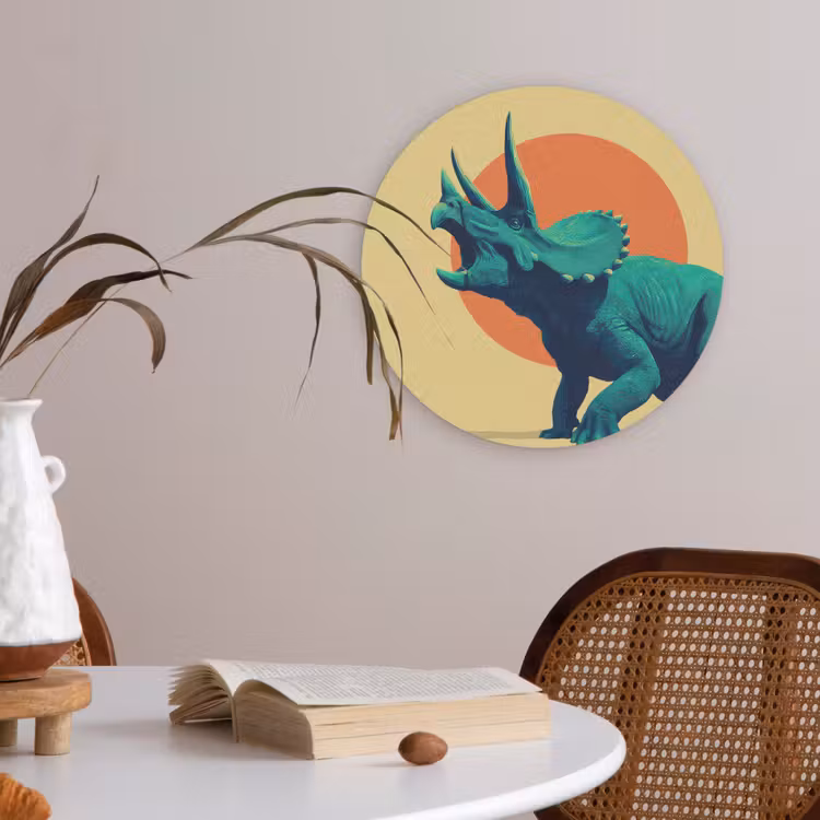 Triceratops - Cirkel - Oranje - Hoorns Akoestische PET Vilt - Rond klein -sfeer3